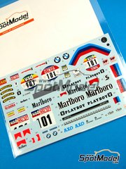 Shunko Models: Decoraci�n escala 1/12 - BMW R80G/S + piloto patrocinado por Marlboro N� 101 - Gaston Rahier (BE) - Rally Dakar 1985 - calcas de agua, instrucciones de colocaci�n y calcas de sponsors de tabaco - para las referencias de Tamiya TAM14049 y TAM14056