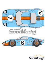 Shunko Models: Marking / livery 1/24 scale - Ford GT40 sponsored by Gulf #6, 7 - 24 Hours Le Mans 1969 - for Fujimi references FJ12101, HR-1, FJ12125, FJ12129, HR-10, FJ12130, FJ12131, FJ12132, FJ12134, FJ12135, FJ12138, FJ12139, FJ12143, FJ12147, FJ12148, FJ12158, FJ12159, FJ12160, FJ12161, FJ12166, FJ12170, FJ12172, FJ12306, FJ123066, FJ126036, RS-16, FJ126043, RS-32, FJ12605, FJ126050, RS-97, FJ126067 and RS-51, or Revell reference REV07696