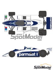 Shunko Models: Marking / livery 1/20 scale - Brabham BT50 Brabham Racing Organisation Team sponsored by Parmalat #1, 2 - Nelson Piquet (BR), Riccardo Patrese (IT) - Formula 1 World Championship 1982 - water slide decals and assembly instructions - for Tamiya reference TAM20017