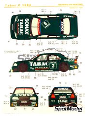 Shunko Models: Marking / livery 1/24 scale - Mercedes Benz AMG C-Class sponsored by Tabac #3, 4 - Roland Asch (DE), Bernd Schneider (DE) - DTM - Deutsche Tourenwagen Masters 1994 - for Tamiya reference TAM24143