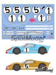 1/24th Scale WATERSLIDE DECALS 1966 Ford GT40 #15 #16 #45 1/25th 