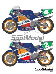 Shunko Models: Decoracin escala 1/12 - Honda NSR250 patrocinado por Repsol N 2, 4 - Carlos Cardus (ES) - Campeonato del Mundo de Motociclismo 250cc 1990 y 1991 - calcas de agua y manual de instrucciones - para las referencias de Tamiya TAM14059, TAM14061 y TAM14110