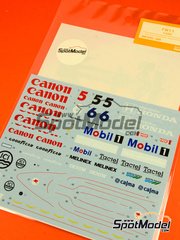 Shunko Models: Marking / livery 1/20 scale - Williams Honda FW11 Williams Grand Prix Engineering Team sponsored by Canon Mobil1 #5, 6 - Nigel Ernest James Mansell (GB), Nelson Piquet (BR) - FIA Formula 1 World Championship 1986 - water slide decals and assembly instructions - for Tamiya reference TAM20019