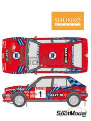 Shunko Models: Marking / livery 1/24 scale - Lancia Delta HF Integrale 16v sponsored by Martini Racing #1, 5 - Massimo 'Miki' Biasion (IT) + Tiziano Siviero (IT), Didier Auriol (FR) + Bernard Occelli (FR) - Sanremo Rally 1989 - water slide decals and assembly instructions - for Hasegawa references 20289, 20433, 25013, CR-13, 20457, 20507, 20548, 20573, 20601, 20648, 20685, 20710, 20785, 20799, 25015, CR-15, 25208 and HACR08 image