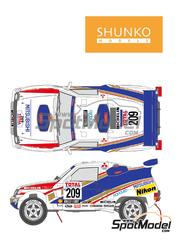 Shunko Models: Marking / livery 1/24 scale - Mitsubishi Pajero Sonauto RalliArt Team sponsored by Rothmans #209 - Bruno Saby (FR) + Pascal Maimon (FR) - Paris Le Cap 1992 - water slide decals, placement instructions and tobacco sponsor decals - for Tamiya reference TAM24121 image