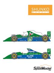 Shunko Models: Marking / livery 1/20 scale - Jordan Ford J191 Jordan Grand Prix Team sponsored by Pepsi, Tic Tac, 7UP #32, 33 - Michael Schumacher (DE), Alessandro 'Alex' Zanardi (IT), Andrea de Cesaris (IT) - Belgian Formula 1 Grand Prix, Japanese Formula 1 Grand Prix 1991 - water slide decals manufactured with digital technology and placement instructions - for Tamiya reference TAM20032 image