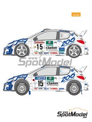 Shunko Models: Marking / livery 1/24 scale - Peugeot 206 WRC Peugeot Works Team sponsored by Clarion #14, 15, 16, 21 - Francois Delecour (FR) + Daniel Grataloup (FR), Gilles Panizzi (FR) + Herv&eacute; Panizzi (FR), Marcus Gr&ouml;nholm (FI) + Timo Rautiainen (FI) - Sanremo Rally, Neste Rally Finland 1999 - water slide decals and assembly instructions - for Tamiya reference TAM24221 image