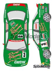Shunko Models: Marking / livery 1/24 scale - Nissan Primera sponsored by Castrol Pure Racing #3 - Masahiro Hasemi (JP) - Japan Touring Car Championship (JTCC) 1994 - water slide decals and assembly instructions - for Tamiya reference TAM24142 image