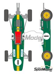 Shunko Models: Marking / livery 1/20 scale - Lotus type 25 Coventry Climax Lotus Team #1, 4, 8, 18, 23 - Jim Clark (GB), Trevor Taylor (GB), Mike Spence (GB), Peter Arundell (GB) - German Formula 1 Grand Prix, Belgian Formula 1 Grand Prix, French Formula 1 Grand Prix, Dutch Formula 1 Grand Prix, British Formula 1 Grand Prix, Italian Formula 1 Grand Prix, Mexican Formula 1 Grand Prix, South African Formula 1 Grand Prix, USA - United States of America Formula 1 Grand Prix 1963 and 1964 - water slide decals and assembly instructions - for Tamiya reference TAM20044