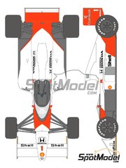 Shunko Models: Marking / livery 1/20 scale - McLaren Honda MP4/5 McLaren Racing Limited Team sponsored by Marlboro #1, 2 - Ayrton Senna da Silva (BR), Alain Prost (FR) - Belgian Formula 1 Grand Prix, Spanish Formula 1 Grand Prix, Monaco Formula 1 Grand Prix 1989 - water slide decals, assembly instructions and tobacco sponsor decals - for Fujimi references FJ090573, 09057, GP-16, GP16, FJ090719, 09071 and GPSP-14 image