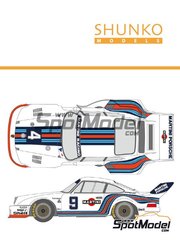 Shunko Models: Marking / livery 1/24 scale - Porsche 935 Martini International Racing Team #1, 4, 9 - Jacques Bernard 'Jacky' Ickx (BE) + Jochen Mass (DE) - 6 Hours Silverstone, 6 Hours Vallelunga, 6 Hours Mugello 1976 - water slide decals and assembly instructions - for Tamiya references TAM24001 and TAM24311 image