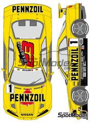 Shunko Models: Marking / livery 1/24 scale - Nissan Skyline Nismo GT-R R34 Nismo Team sponsored by Pennzoil #1 - Erik Comas (FR) + Satoshi Motoyama (JP) - Autobacs Super GT 1999 - water slide decals and placement instructions - for Tamiya references TAM24216, TAM24219, TAM24225 and TAM24268 image