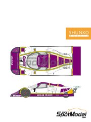 Shunko Models: Marking / livery 1/24 scale - Jaguar XJR-9 LM Silk Cut Works Team #1, 2, 3, 4 - Patrick Tambay (FR) + Jan Lammers (NL) + Andrew Gilbert-Scott (GB), John Nielsen (DK) + Andy Wallace (GB) + Price Cobb (US), Davy Jones (US) + Derek Daly (IE) + Jeff Kline (US), Alain Fert&eacute; (FR) + Michel Fert&eacute; (FR) + Eliseo Salazar (CL) - 24 Hours Le Mans 1989 - water slide decals, assembly instructions, painting instructions and tobacco sponsor decals - for Tamiya reference TAM24084 image
