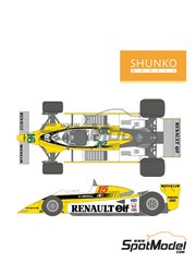 Shunko Models: Marking / livery 1/12 scale - Renault Gordini RE20 Turbo Equipe Renault Team sponsored by ELF #15, 16 - Ren Arnoux (FR), Jean-Pierre Jabouille (FR) - FIA Formula 1 World Championship 1980 - water slide decals and assembly instructions - for Tamiya references TAM12026, BS1226, 1226 and TAM12033