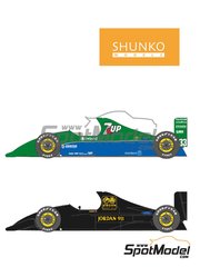 Shunko Models: Marking / livery 1/20 scale - Jordan Ford J191 Jordan Grand Prix Team sponsored by 7UP Fujifilm #32, 33 - Andrea de Cesaris (IT), Bertrand Gachot (BE) - Test version, FIA Formula 1 World Championship 1991 - water slide decals and assembly instructions - for Tamiya reference TAM20032 image