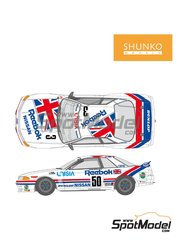 Shunko Models: Marking / livery 1/24 scale - Nissan Skyline GT-R Group A Hasemi Motor Sport Team sponsored by Reebok #3, 50 - Masahiro Hasemi (JP) + Anders Olofsson (SE) - Japan Touring Car Championship (JTCC) 1991 - water slide decals and assembly instructions - for Tamiya references TAM24102, TAM24105, TAM24109, TAM24111, TAM24113, TAM24117 and TAM24135 image