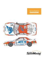 Shunko Models: Marking / livery 1/24 scale - Nissan Skyline GT-R Group A Hasemi Motor Sport Team sponsored by Jecs #1 - Masahiro Hasemi (JP) + Hideo Fukuyama (JP) - Japan Touring Car Championship (JTCC) 1992 - water slide decals and assembly instructions - for Tamiya references TAM24102, TAM24105, TAM24109, TAM24113, TAM24117 and TAM24135