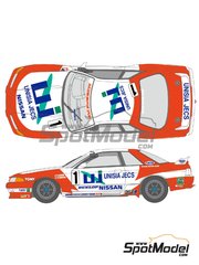 Shunko Models: Marking / livery 1/24 scale - Nissan Skyline GT-R Group A Hasemimotor Sport Team sponsored by Unisia Jecs #1 - Masahiro Hasemi (JP) + Hideo Fukuyama (JP) - Japan Touring Car Championship (JTCC) 1993 - water slide decals and assembly instructions - for Tamiya references TAM24102, TAM24105, TAM24113, TAM24117 and TAM24135 image