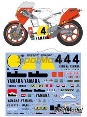 Shunko Models: Marking / livery 1/12 scale - Yamaha YZR500 OW70 & Rider sponsored by Marlboro #4 - Kenny Roberts (US) - Motorcycle World Championship 1983 - water slide decals, assembly instructions and tobacco sponsor decals - for Tamiya references TAM14038, 1438, TAM14043 and TAM14075 image