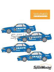Shunko Models: Marking / livery 1/12 scale - Nissan Skyline GT-R Group A Impul Team sponsored by Calsonic #1, 12 - Kazuyoshi Hoshino (JP) + Toshio Suzuki (JP), Masami Kageyama (JP) + Anders Olofsson (SE) - Japan Touring Car Championship (JTCC) 1990, 1991, 1992 and 1993 - water slide decals and assembly instructions - for Fujimi references FJ14103, FJ141237 and FJ141848 image