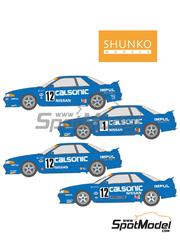 Shunko Models: Marking / livery 1/24 scale - Nissan Skyline GT-R R32 Group A Impul Team sponsored by Calsonic #1, 12 - Kazuyoshi Hoshino (JP) + Toshio Suzuki (JP), Kazuyoshi Hoshino (JP) + Masahiko Kageyama (JP) - Japan Touring Car Championship (JTCC) 1990 and 1993 - water slide decals and placement instructions - for Tamiya references TAM24102, TAM24109, TAM24113 and TAM24135 image