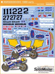 Shunko Models: Marking / livery 1/12 scale - Honda NSR500 HRC Team sponsored by Rothmans #1, 2, 27 - Eddie Lawson (US), Wayne Gardner (AU), Michael 'Mick' Doohan (AU) - Motorcycle World Championship 1989 - water slide decals, placement instructions and tobacco sponsor decals - for Hasegawa references 21504, BK-4, 21714, 21715 and 21744