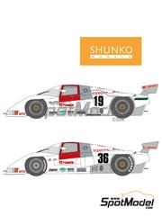 Shunko Models: Marking / livery 1/24 scale - Toyota 84C Tom's Team sponsored by Denso #19, 36 - Satoru Nakajima (JP) + Keiji Matsumoto (JP) + Masanori Sekiya (JP) - Fuji 1000 Km, All Japan Sport Prototype Championship (JSPC) 1984 - water slide decals manufactured with digital technology and placement instructions - for Tamiya references TAM24053, 2453 and TAM24289 image