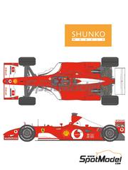 Shunko Models: Marking / livery 1/12 scale - Ferrari F2002 Scuderia Ferrari Marlboro Team sponsored by Vodafone #1, 2 - Michael Schumacher (DE), Rubens Barrichello (BR) - German Formula 1 Grand Prix, French Formula 1 Grand Prix 2002 - water slide decals, placement instructions and tobacco sponsor decals - for Revell references REV07493 and 07493