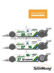 Shunko Models: Marking / livery 1/20 scale - Williams Ford FW07 Williams Grand Prix Engineering Team sponsored by Fly Saudia, Leyland #27, 28 - Alan Jones (AU), Clay Regazzoni (CH) - German Formula 1 Grand Prix, Argentine Formula 1 Grand Prix, British Formula 1 Grand Prix 1979 and 1980 - water slide decals and placement instructions