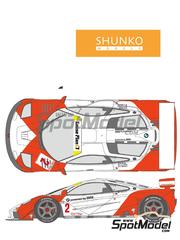 Shunko Models: Marking / livery 1/24 scale - McLaren F1 GTR sponsored by Marlboro #2, 6 - Ray Bellm (GB) + James Weaver (GB) + Jyrki Juhani 'JJ Lehto' Jarvilehto (FI), Pierre-Henri Raphanel (FR) + David Brabham (AU) - BPR Global GT Series Zhuhai 1996 - water slide decals, placement instructions and tobacco sponsor decals - for Fujimi references FJ125985, RS-23, FJ125992, FJ126012 and FJ126029 image