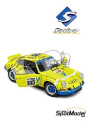 Solido: Diecast model car 1/18 scale - Porsche 911 RSR 2.8 sponsored by Gallia #105 - Jean-Louis Lafosse (FR) + Jean Pierre Angoulet (FR) - Tour de France Automobile 1973 - metal parts, plastic parts and rubber parts image