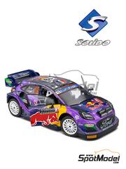 Solido: Diecast model car 1/18 scale - Ford Puma Rally1 Hybrid M-Sport Ford WRT Team sponsored by Castrol #19 - Sebastien Loeb (FR) + Isabelle Galmiche (FR) - Monte Carlo Rally - Rallye Automobile de Monte-Carlo 2022 - metal parts, plastic parts and rubber parts image