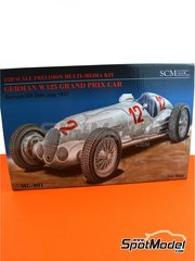 Southern Cross Miniatures: Car scale model kit 1/20 scale - Mercedes-Benz W125 #12, 14, 18, 20 - Rudolf Caracciola (DE) + Manfred von Brauchitsch (DE) + Herman Lang (DE) + Richard Seaman (DE) + Christian Kautz (DE) - German Formula 1 Grand Prix 1937 - photo-etched parts, plastic parts, resin parts, rubber parts, turned metal parts, water slide decals, other materials, assembly instructions and painting instructions