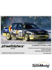 StreetBlisters: Set de pinturas para aergrafo - Azul Oscuro - Beige - Azul claro - Ford Sierra Cosworth 4x4 Monte Carlo 1991 - 3 x 30ml - para la referencia de D.Modelkits DM-K001