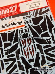 Studio27: Carbon fibre pattern decal set 1/20 scale - Ferrari F2012 Scuderia Ferrari Team sponsored by Banco Santander #5, 6 - Fernando Alonso (ES), Felipe Massa (BR) - Formula 1 World Championship 2012 - for Fujimi references FJ09142, 091426, GP-46, FJ091426, 09142, GP-46, FJ091990, GP-7 and 09199