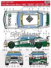 Studio27: Marking / livery 1/24 scale - Mercedes-Benz 190E 2.5-16 Evo II Zakspeed Team sponsored by Debis #20 - Michael Schumacher (DE) - DTM - Deutsche Tourenwagen Masters 1991 - water slide decals and placement instructions - for Fujimi references FJ037448, FJ06113, TC-83, FJ06135, TC-62, FJ06233, FJ062648, FJ06271, TC-83, FJ06272, FJ12051, FJ12418, RS-18, FJ12571, FJ125718 and RS-14