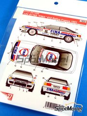 Studio27: Marking / livery 1/24 scale - Toyota Celica GT-Four ST165 sponsored by Fina #15 - Klaus Wicha (DE) + Marc Duez (BE) - Alsace France Rally 1991 - water slide decals and assembly instructions - for Beemax Model Kits references B24001 and Aoshima 081198, or Nunu reference PN24015 image