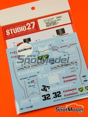 Studio27: Marking / livery 1/20 scale - Tyrrell Ford 004 Tyrrell Racing Team sponsored by Embassy #32 - Alex Blignaut (ZA), Peter Smith (GB) - South African Formula 1 Grand Prix 1973 and 1974 - water slide decals and assembly instructions - for Ebbro reference EBR20007