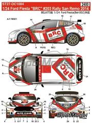 Studio27: Marking / livery 1/24 scale - Ford Fiesta R5 LPG Movisport Team sponsored by BRC #203 - Giandomenico Basso (IT) + Lorenzo Granai (IT) - Sanremo Rally 2014 - water slide decals and placement instructions - for Belkits reference BEL-003