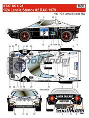 Studio27: Decoracin escala 1/24 - Lancia Stratos HF patrocinado por Lancia England N 2 - Markku Aln (FI) + Ilkka Kivimki (FI) - Rally de Inglaterra RAC 1979 - calcas de agua - para las referencias de Hasegawa 20217, 20261, 20268, 20282, 20361, HA20361, 20440, CR-32, 20499, 20561, 20598, 20653, 20692, 20737, 21215, HC-15, 25032, CR-32, 25036, CR-36, HACR32, HA-CR32, HACR33, 25033, CR-33, HACR36, 25036 y CR-36