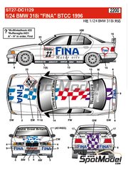 Studio27: Marking / livery 1/24 scale - BMW 318i sponsored by Fina #21, 22 - Joachim Winkelhock (DE), Roberto Ravaglia (IT) - British Touring Car Championship - BTCC 1996 - water slide decals and assembly instructions - for Hasegawa references 20269, CS-13, 20270, 20271, 20320 and 20551