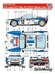 Studio27: Marking / livery 1/24 scale - Lancia 037 Rally sponsored by RACC Bendix Espaa #12 - Salvador Servi (ES) + Jordi Sabater (ES) - Monte Carlo Rally - Rallye Automobile de Monte-Carlo 1986 - water slide decals and assembly instructions - for Hasegawa references 20264, 20277, 20299, 20399, 20414, 20447, 20485, 20523, 20566, 20584, 20631, 20681, 20775, 25030, CR-30, 25030.OUTLET, 25031, CR-31, 52305, SP505, HACR30, 25030 and CR-30