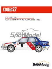 Studio27: Marking / livery 1/24 scale - Mitsubishi Galant VR-4 Ralliart Europe Team sponsored by Citizen #9 - Mikael Ericsson (SE) + Claes Billstam (SE) - 1000 Lakes Finland Rally 1989 - water slide decals and assembly instructions - for Hasegawa references 20288, 20431 and 20546 image