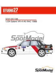 Studio27: Marking / livery 1/24 scale - Mitsubishi Galant VR-4 sponsored by RalliArt #5 - Ari Vatanen (FI) + Bruno Berglund (SE) - Great Britain RAC Rally 1988 - water slide decals and placement instructions - for Hasegawa references 20288, 20431 and 20546 image