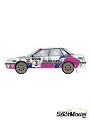 Studio27: Marking / livery 1/24 scale - Subaru Legacy RS sponsored by Subaru Technica International #3 - Markku Al&eacute;n (FI) + Ilkka Kivim&auml;ki (FI) - 1000 Lakes Finland Rally 1990 - water slide decals and assembly instructions - for Hasegawa references 20290, 20311, 20390, 25007, CR-7 and 20432 image