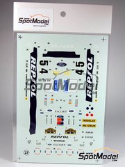 Studio27: Decals 1/24 scale - Ford Escort RS Cosworth Group A sponsored by Repsol #4, 5 - Carlos Sainz (ES) + Luis Moya (ES), Francois Delecour (FR) + Daniel Grataloup (FR) - International Swedish Rally 1996 - water slide decals and placement instructions - for Tamiya references TAM24144, TAM24153 and TAM24171