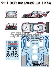 Studio27: Marking / livery 1/24 scale - Porsche 911 Carrera RSR Turbo Martini International Racing Team #21, 22 - Gijs van Lennep (NL) + Herbert M&uuml;ller (CH), Helmuth Koinigg (AT) + Manfred Schurti (LI) - 24 Hours Le Mans 1974 - water slide decals, assembly instructions and painting instructions - for Fujimi references FJ12648, FJ126487, RS-23, FUJ12648, FJ126494 and RS-99, or Italeri reference 3625, or Model Factory Hiro references MH-L-4, MFH-L-4, MFH24PRSR and X004 image