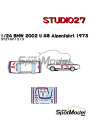 Studio27: Marking / livery 1/24 scale - BMW 2002 tii sponsored by Castrol #8 - Achim Warmbold (DE) + Jean Todt (FR) - &Ouml;sterreichische Alpenfahrt 1973 - water slide decals and assembly instructions - for Hasegawa references 20332, 20354, HC-23, hsg20354, 20381, HSG20381, 20420, HSG20420, 20516, 20540, HSG20540, 20540-SPRUE-S, 20540.OUTLET, 20756, 21123, HC-23, 21124 and HC-24 image