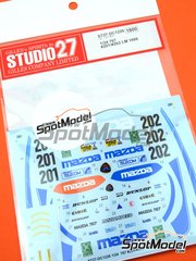 Studio27: Marking / livery 1/24 scale - Mazda 767 Mazdaspeed Team #201, 202 - Marc Duez (BE) + David Leslie (GB) + Yoshimi Katayama (JP), Will Hoy (GB) + Takashi Yorino (JP) + Herv&eacute; Regout (BE) - 24 Hours Le Mans 1988 - water slide decals and assembly instructions - for Hasegawa references 20312, 20325, 20359, hsg20359, 20446, 20691, CC-18, CC-20, SP60, 51560, SP88 and 51588 image