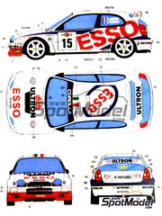 Studio27: Marking / livery 1/24 scale - Toyota Corolla WRC Grifone Team sponsored by Esso #15 - Andrea Aghini (IT) + Loris Roggia (IT) - Sanremo Rally 1998 - water slide decals and placement instructions